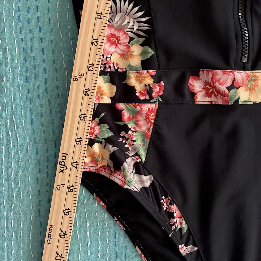 OP Ocean Pacific Floral Surf Suit One Piece Swimsuit Long Sleeve Women's L NWT - Picture 10 of 11